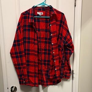 Old Navy Red and Navy Plaid Button-Up Shirt